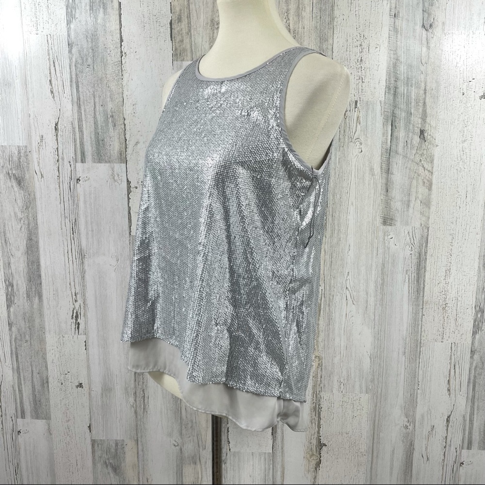 Jennifer Lopez Women's Silver Sequin Sheer Blouse Sz Size Small